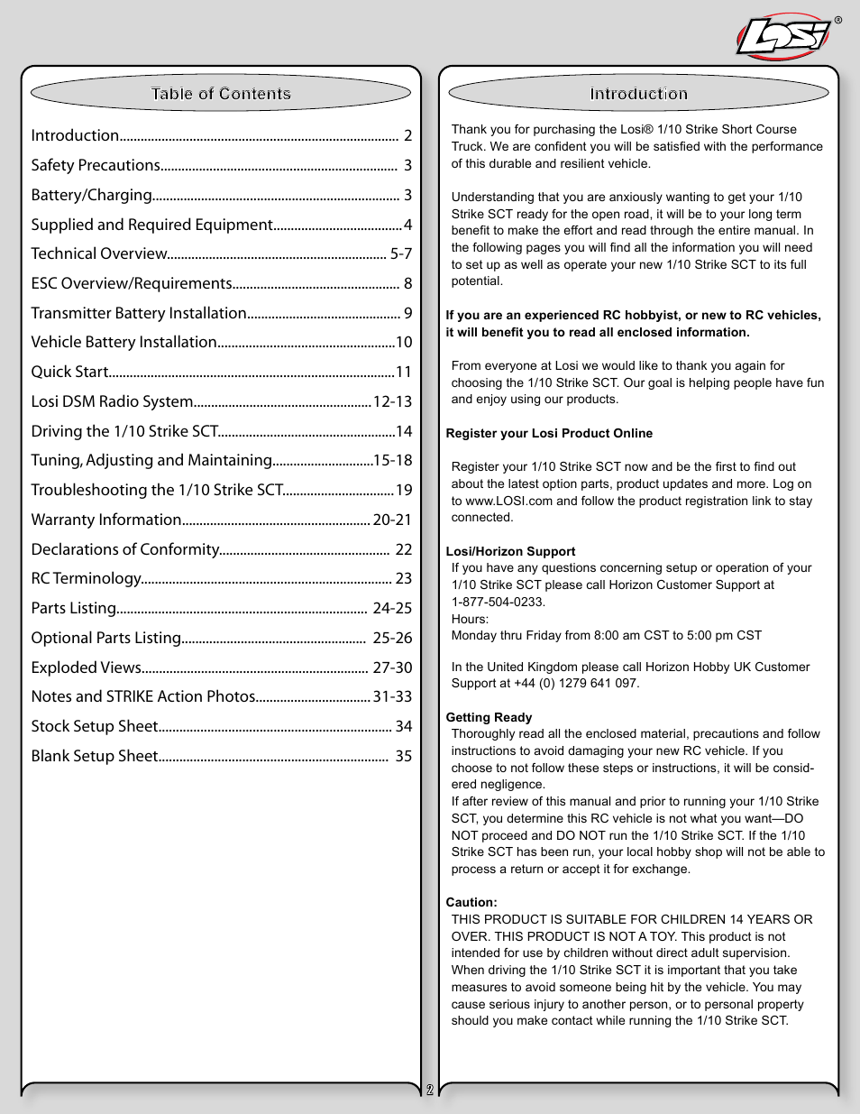 Losi LOSB0105BD User Manual | Page 2 / 36