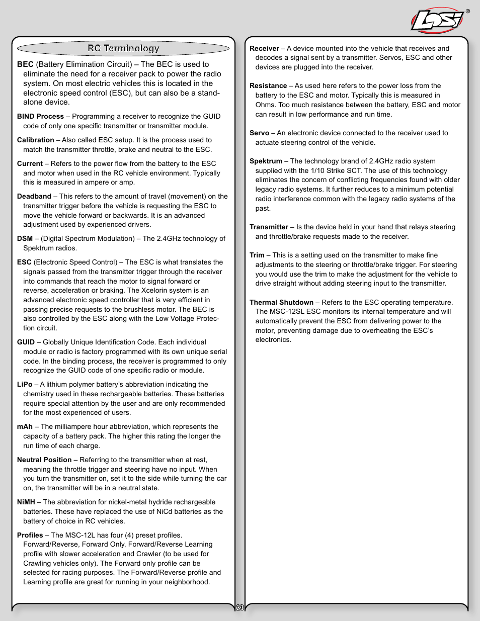 Rc terminology | Losi LOSB0105BD User Manual | Page 23 / 36