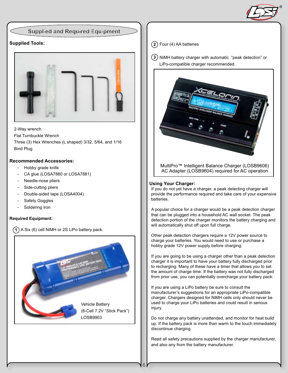 Supplied and required equipment | Losi LOSB0105BD User Manual | Page 4 / 36
