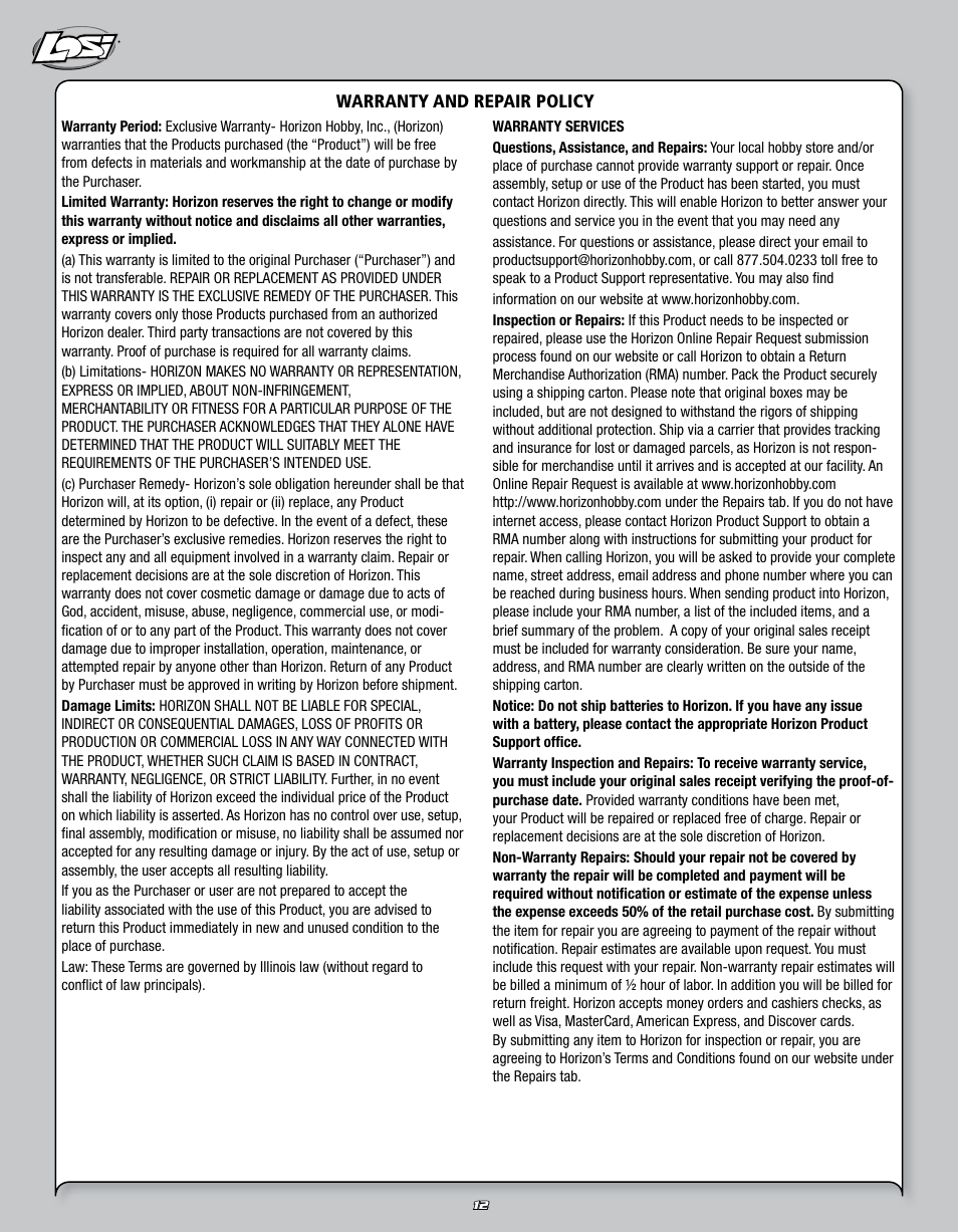 Losi LOSB0109 User Manual | Page 12 / 56