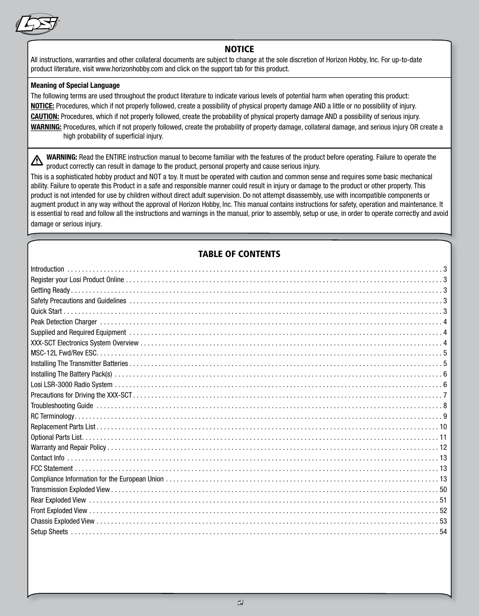 Losi LOSB0109 User Manual | Page 2 / 56