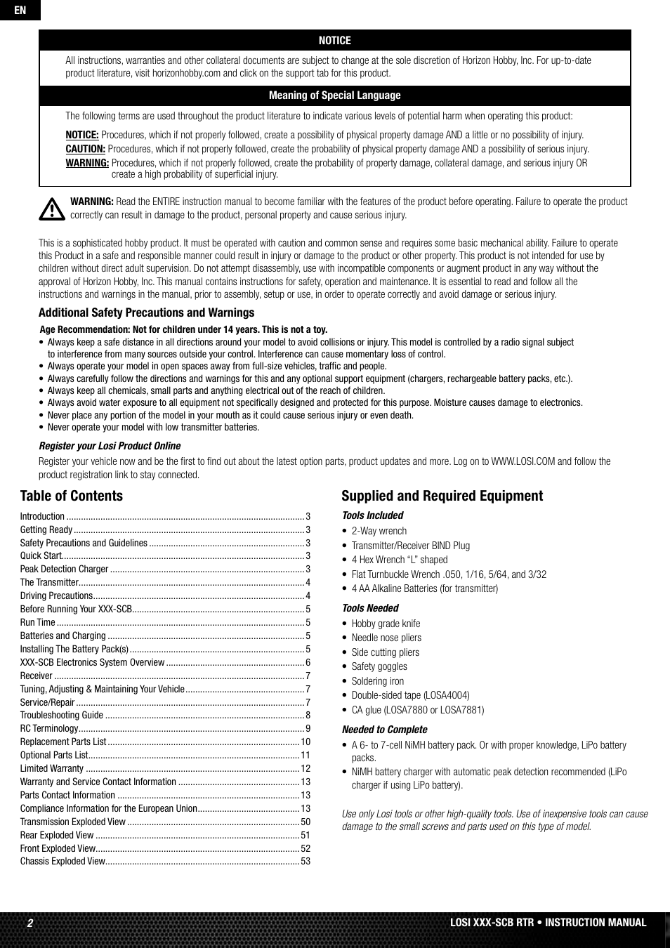 Losi LOSB0112 User Manual | Page 2 / 56