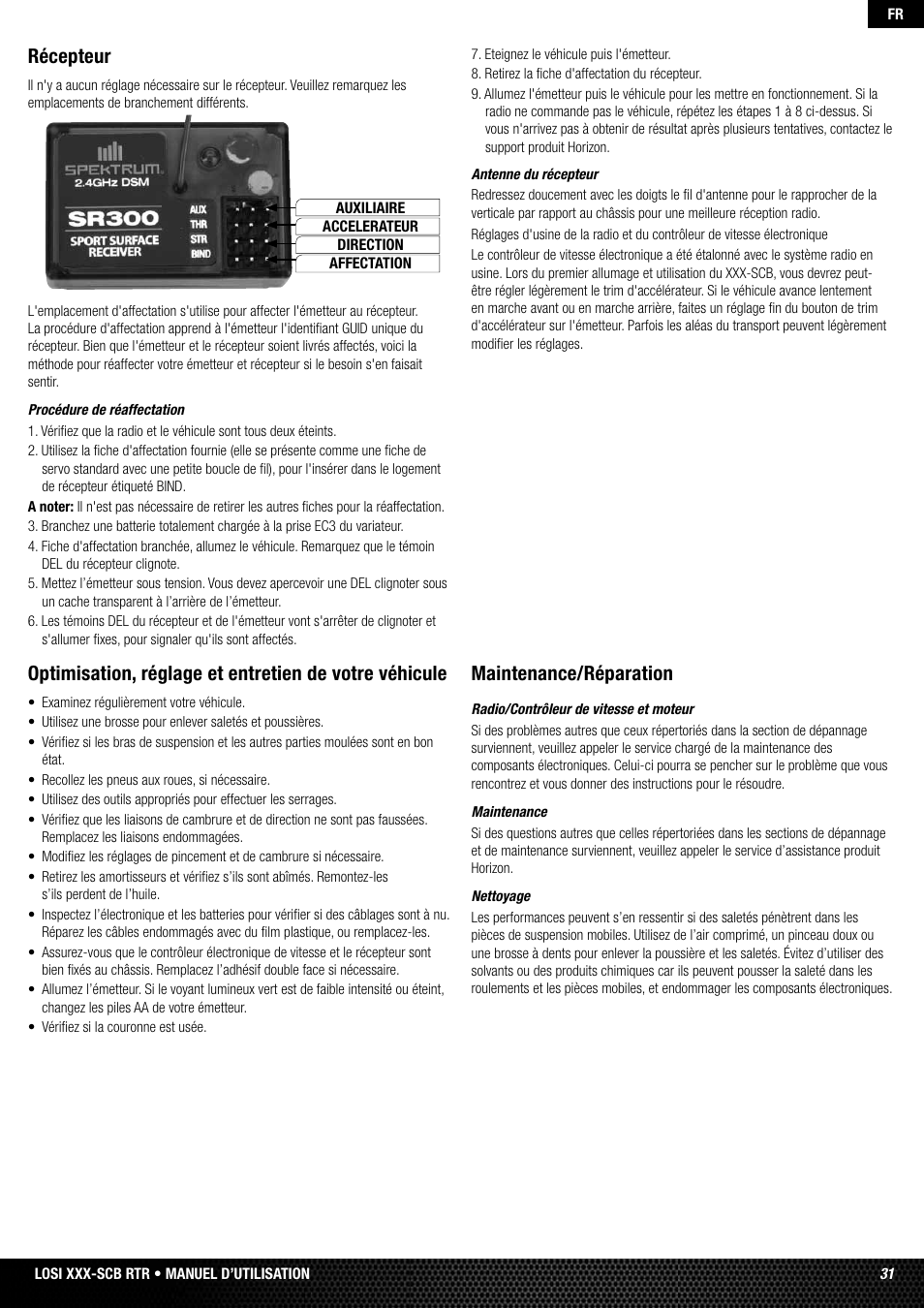 Maintenance/réparation, Récepteur | Losi LOSB0112 User Manual | Page 31 / 56