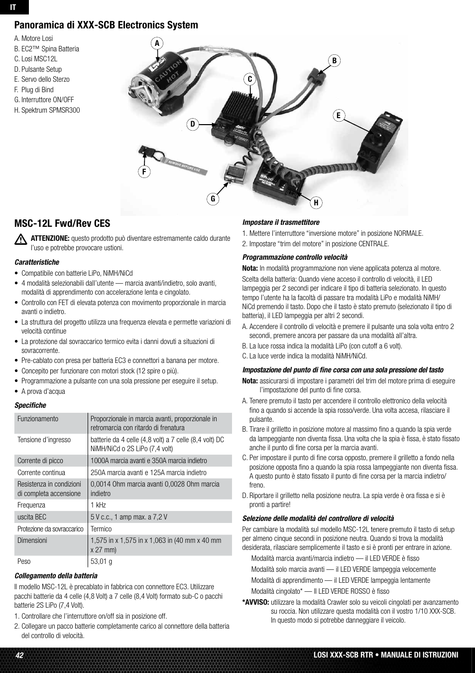 Panoramica di xxx-scb electronics system, Msc-12l fwd/rev ces | Losi LOSB0112 User Manual | Page 42 / 56