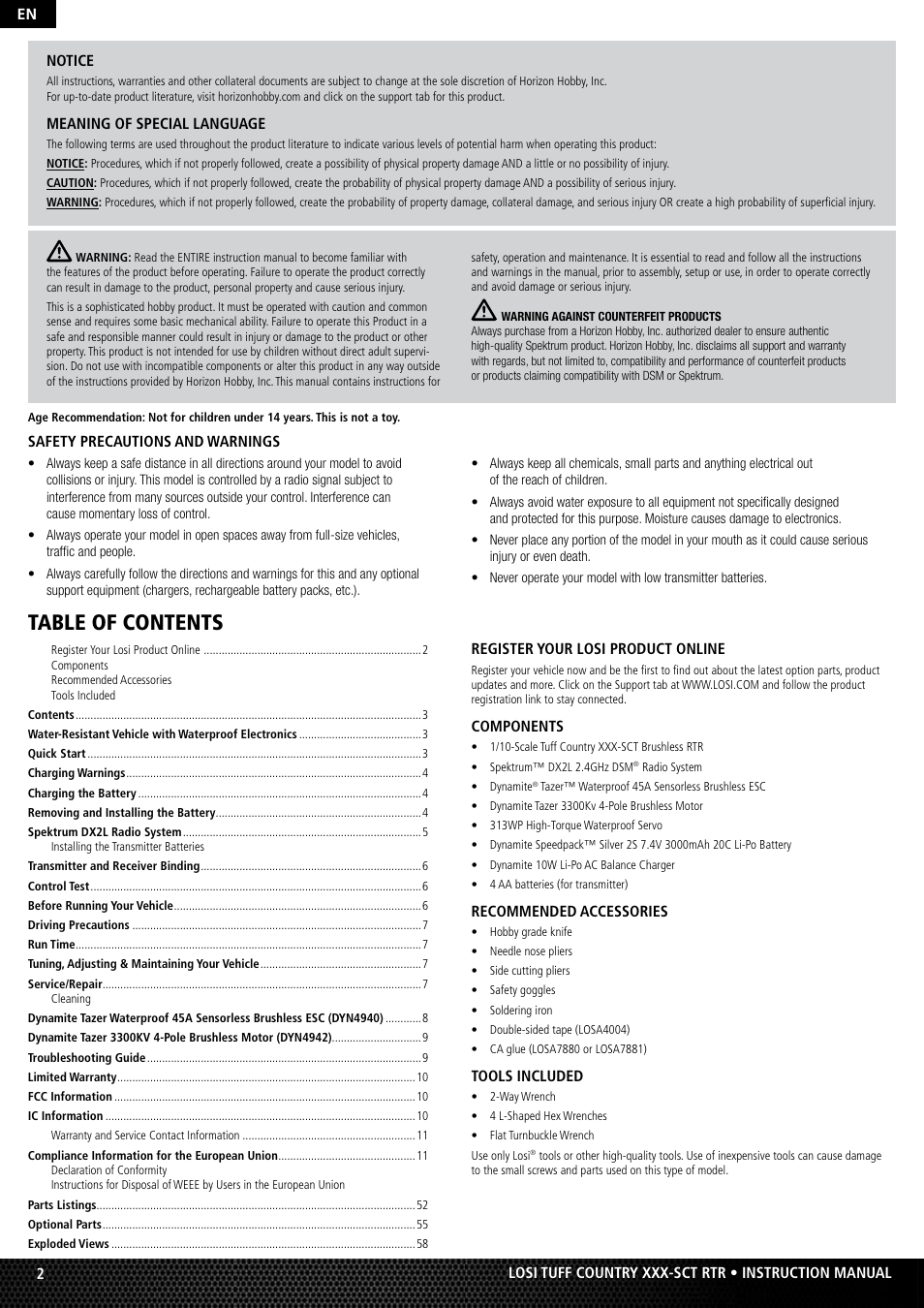 Losi LOSB0115 User Manual | Page 2 / 11