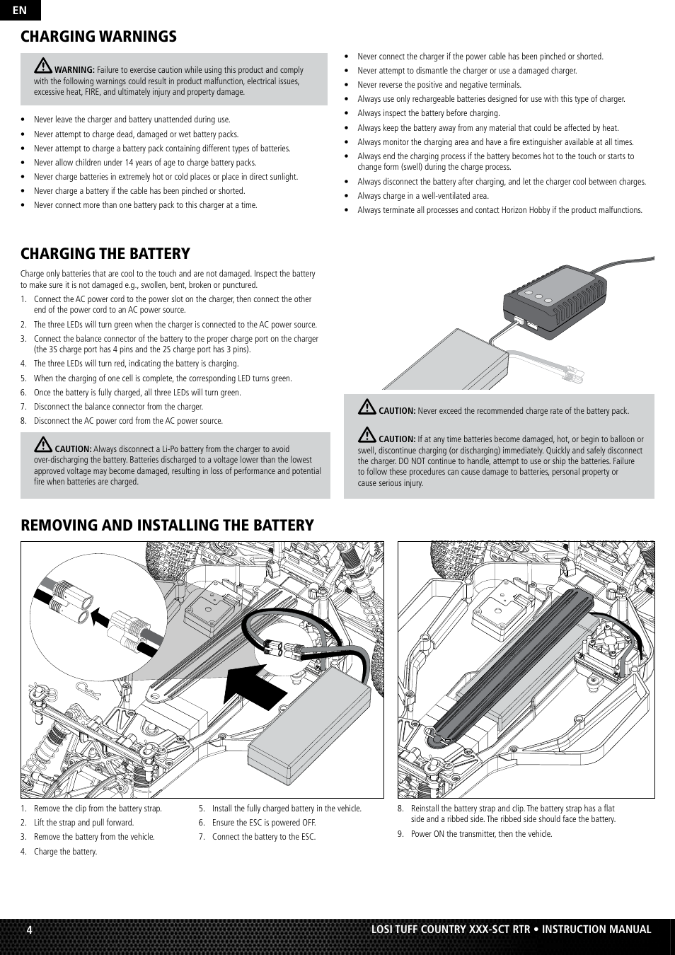 Charging the battery | Losi LOSB0115 User Manual | Page 4 / 11