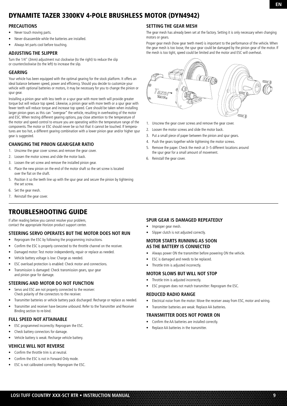 Troubleshooting guide | Losi LOSB0115 User Manual | Page 9 / 11