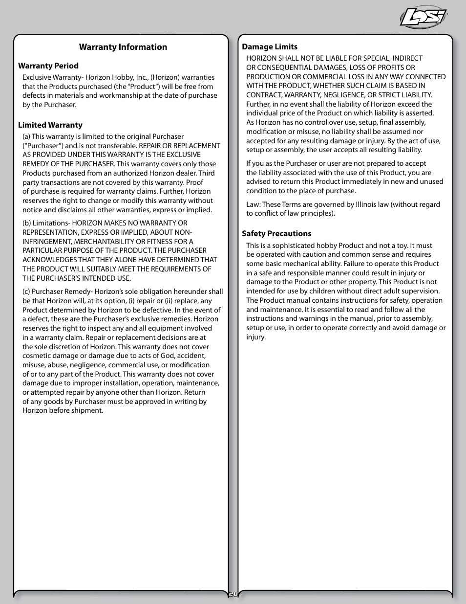 Losi LOSB0125 User Manual | Page 20 / 24