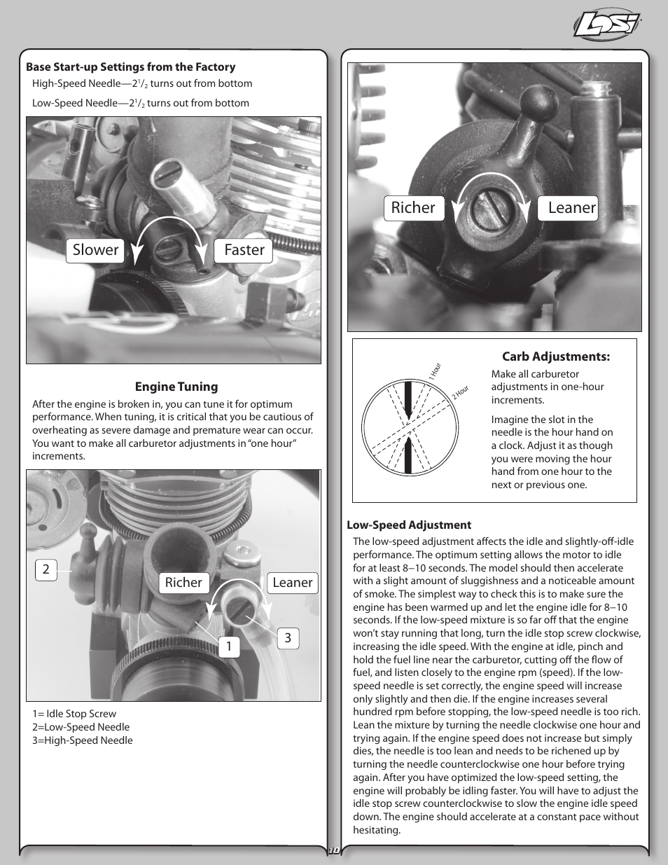 Leaner richer, Faster slower, Leaner richer 3 1 2 | Losi LOSB0126 User Manual | Page 10 / 24