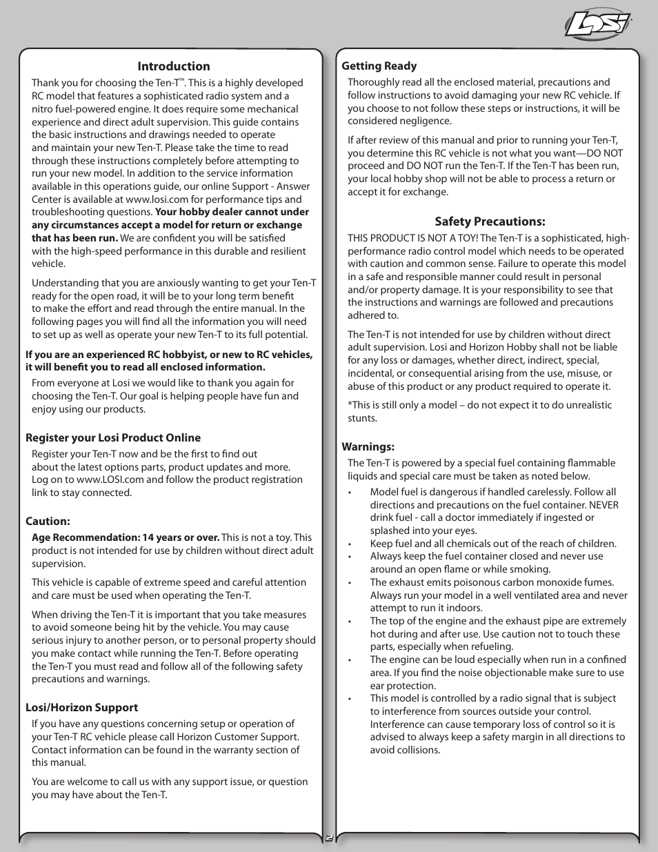 Losi LOSB0126 User Manual | Page 2 / 24