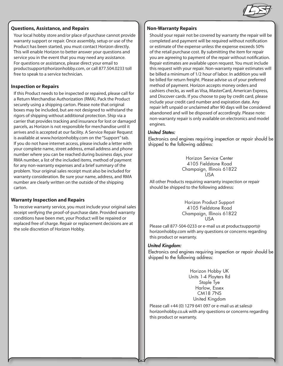 Losi LOSB0126 User Manual | Page 20 / 24