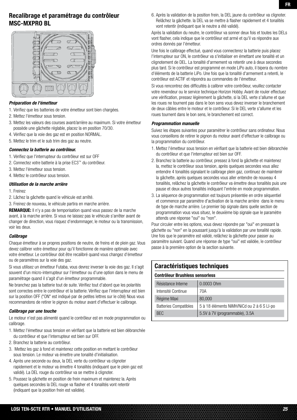Caractéristiques techniques | Losi LOSB0128 User Manual | Page 25 / 52