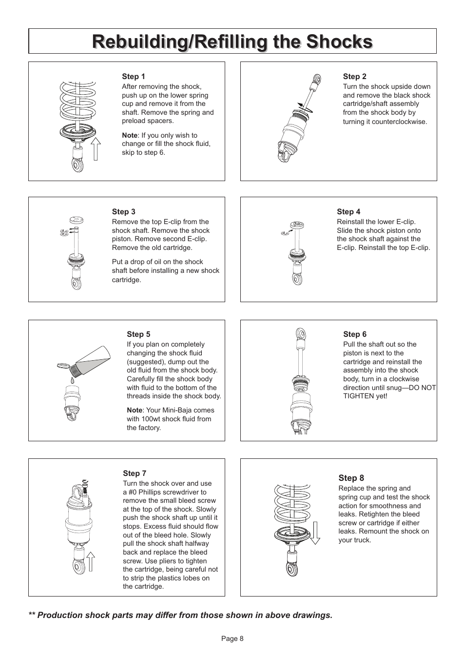 Losb0203mini-baja_manual 8.pdf, Rebuilding/refilling the shocks | Losi LOSB0203 Manual User Manual | Page 8 / 8