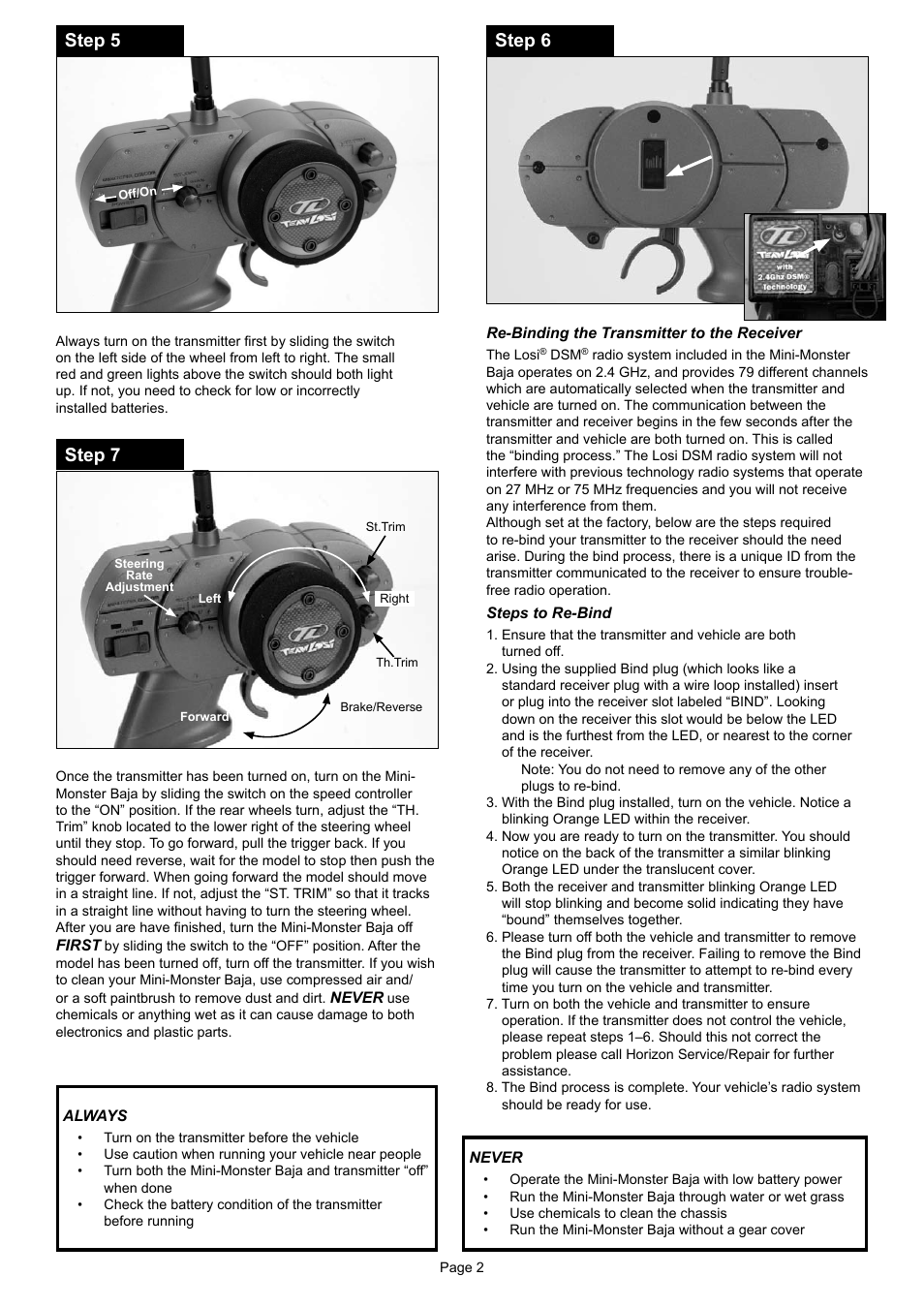 Step 5 step 6 step 7 | Losi LOSB0218 Getting Started User Manual | Page 2 / 4