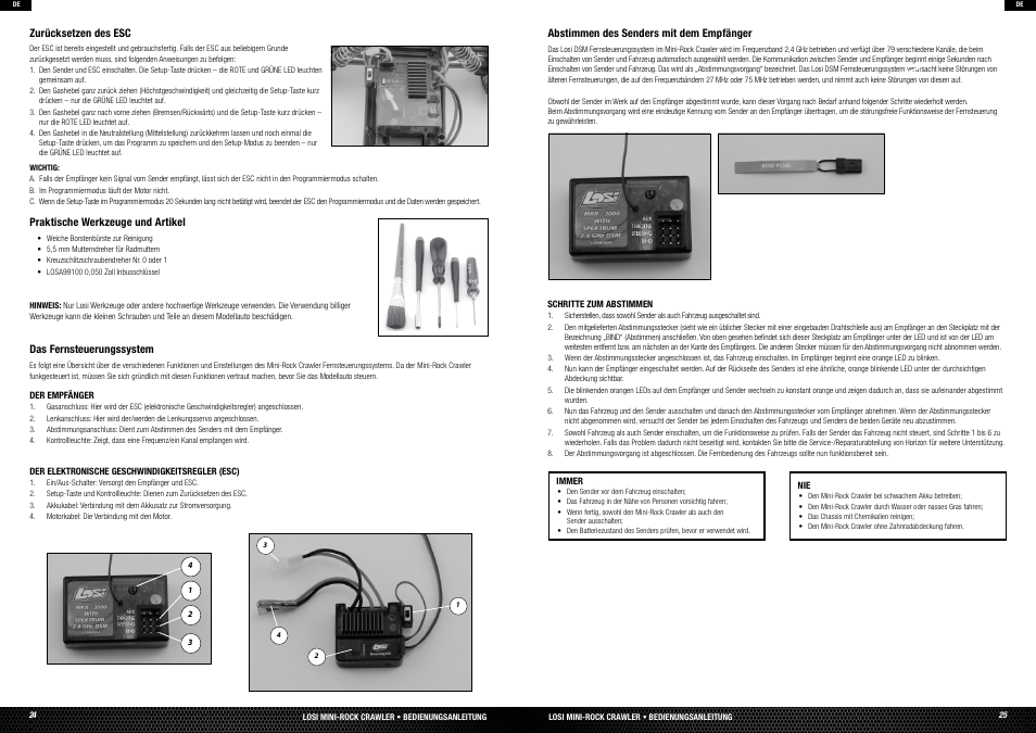 Resetting and adjusting the msc-18bl hp esc, The transmitter, Zurücksetzen des esc | Losi LOSB0222T3 Manual User Manual | Page 13 / 38