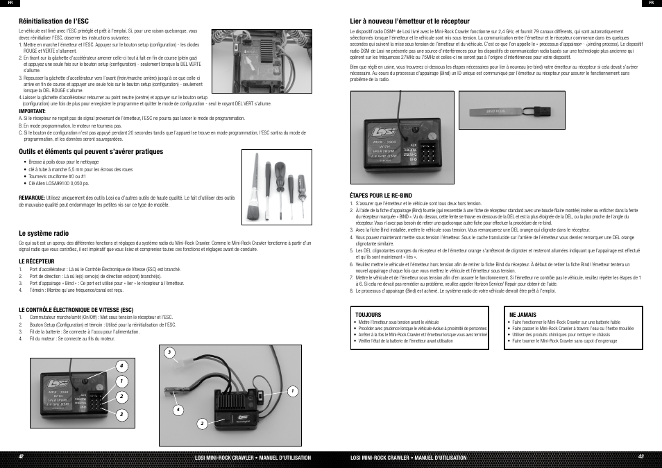 Resetting and adjusting the msc-18bl hp esc, The transmitter, Tion de l’esc | Émetteur | Losi LOSB0222T3 Manual User Manual | Page 22 / 38