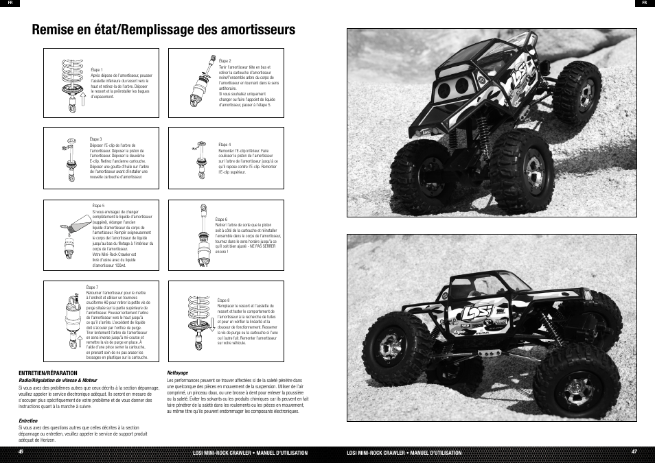 Remise en état/remplissage des amortisseurs | Losi LOSB0222T3 Manual User Manual | Page 24 / 38