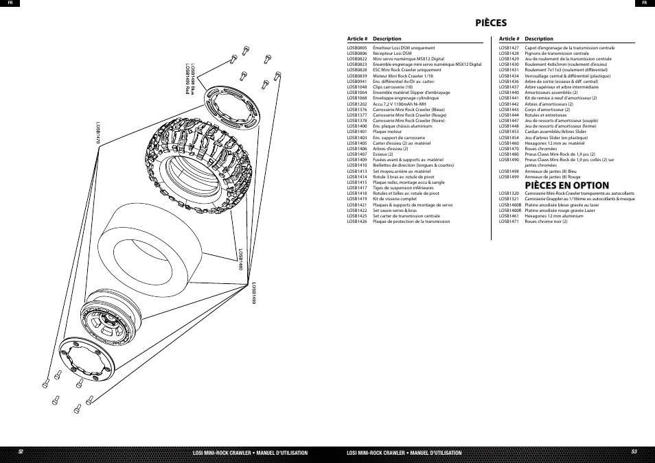 Pièces pièces en option | Losi LOSB0222T3 Manual User Manual | Page 27 / 38