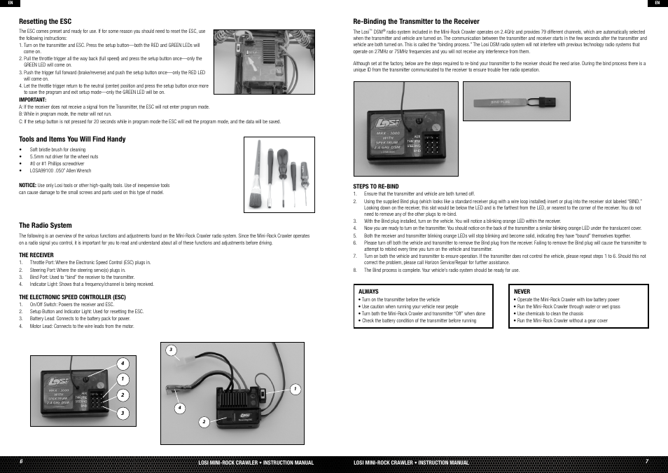 Resetting and adjusting the msc-18bl hp esc, The transmitter, Resetting the esc | Losi LOSB0222T3 Manual User Manual | Page 4 / 38