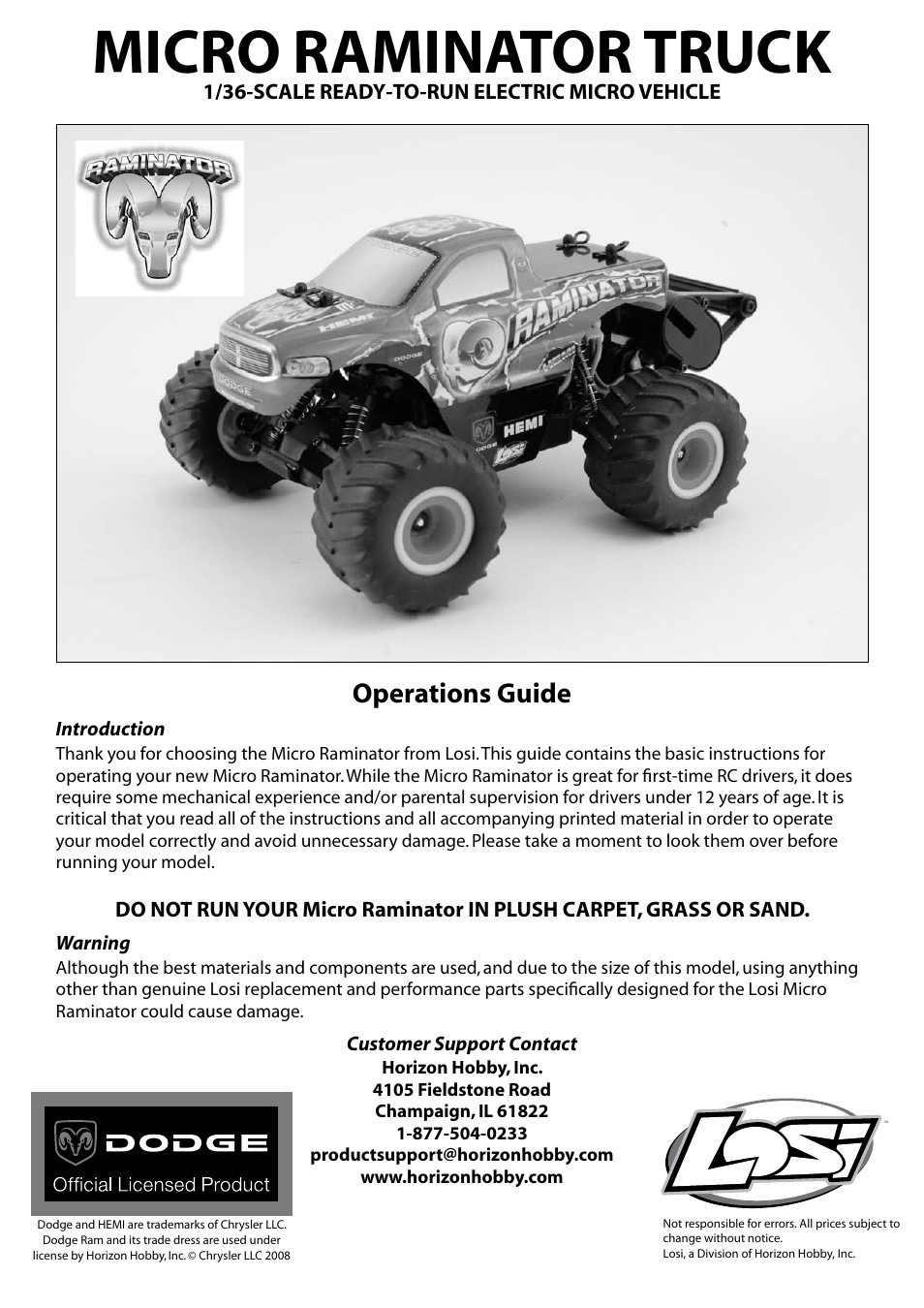 Losi LOSB0235 Manual User Manual | 8 pages