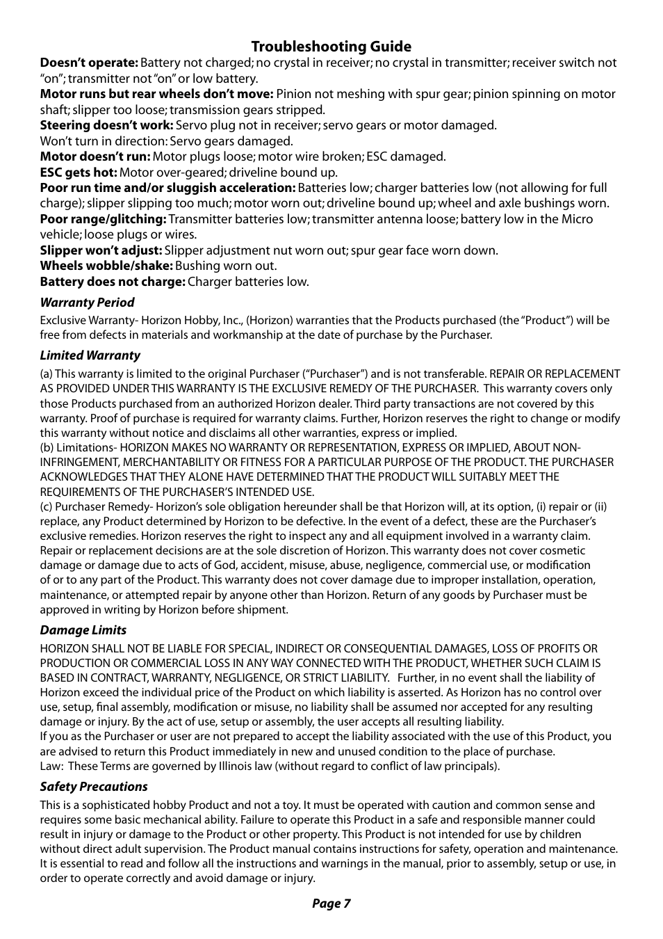 Troubleshooting guide | Losi LOSB0235 Manual User Manual | Page 7 / 8