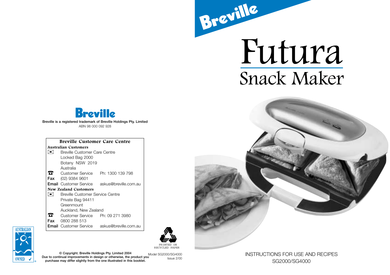 Breville SG4000 User Manual | 6 pages