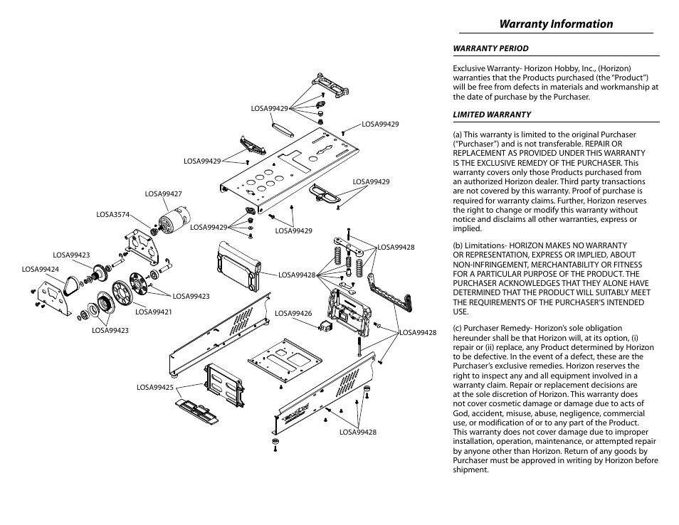 Warranty information | Losi LOSA99059 User Manual | Page 4 / 6
