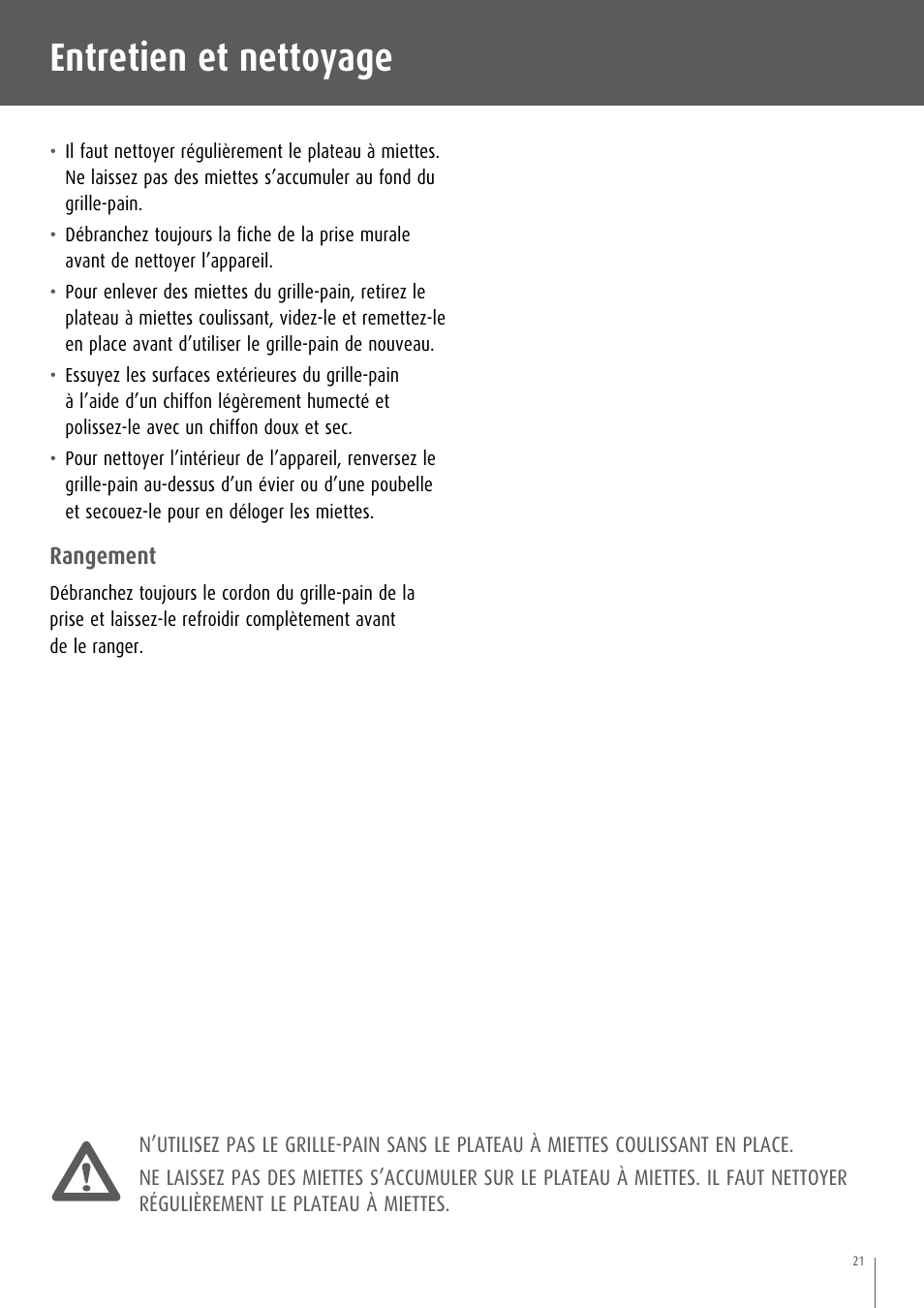 Entretien et nettoyage | Breville CT75XL/A User Manual | Page 22 / 36