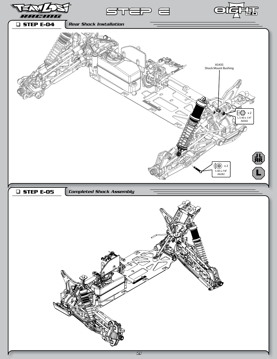 Step e, Step e-04 q, Step e-05 q | Losi LOSA0805 User Manual | Page 26 / 44