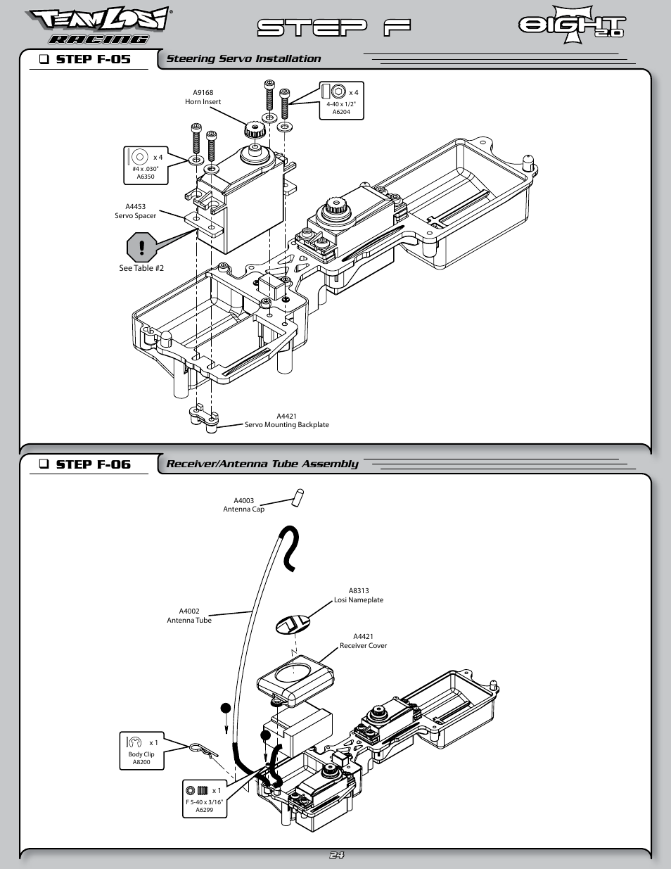 Step f, Step f-05 q, Step f-06 q | Losi LOSA0805 User Manual | Page 29 / 44