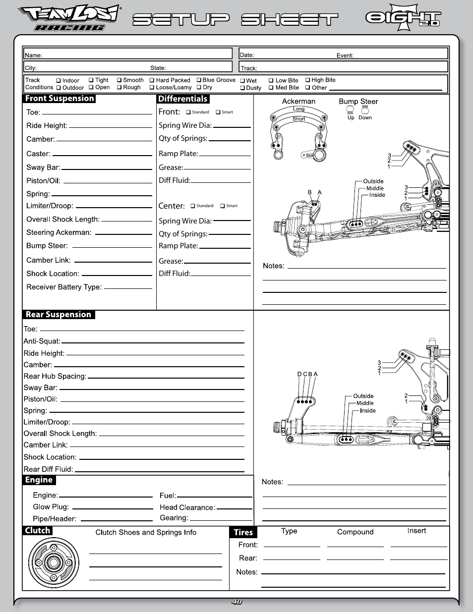 Setup sheet | Losi LOSA0805 User Manual | Page 3 / 44