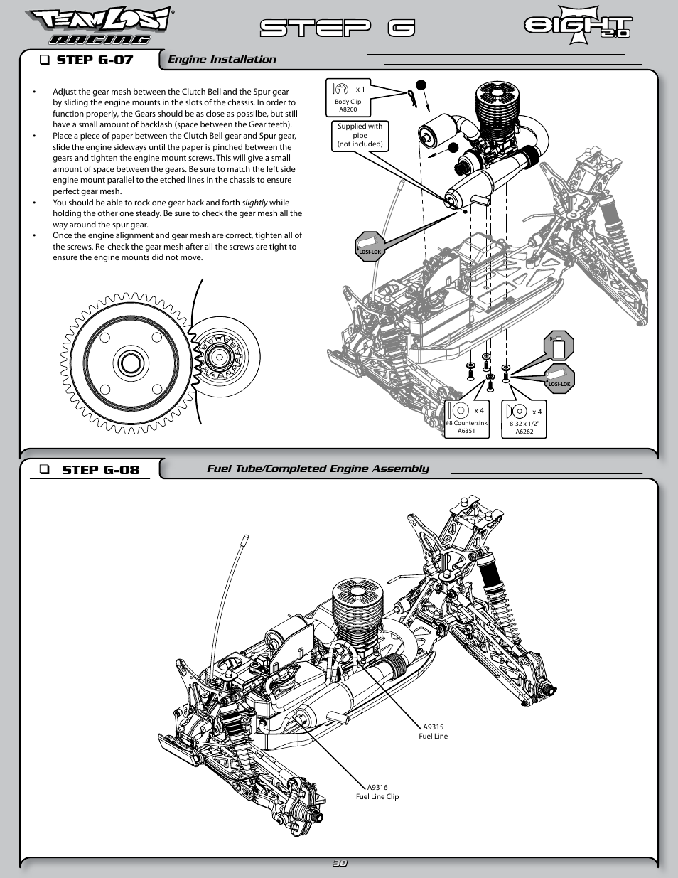 Step g, Step g-07 q, Step g-08 q | Losi LOSA0805 User Manual | Page 35 / 44