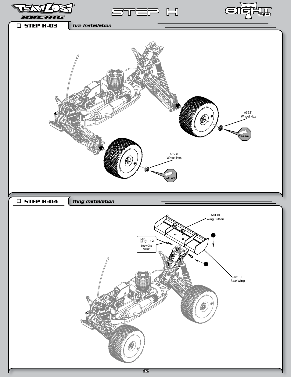 Step h, Step h-03 q, Step h-04 q | Losi LOSA0805 User Manual | Page 37 / 44