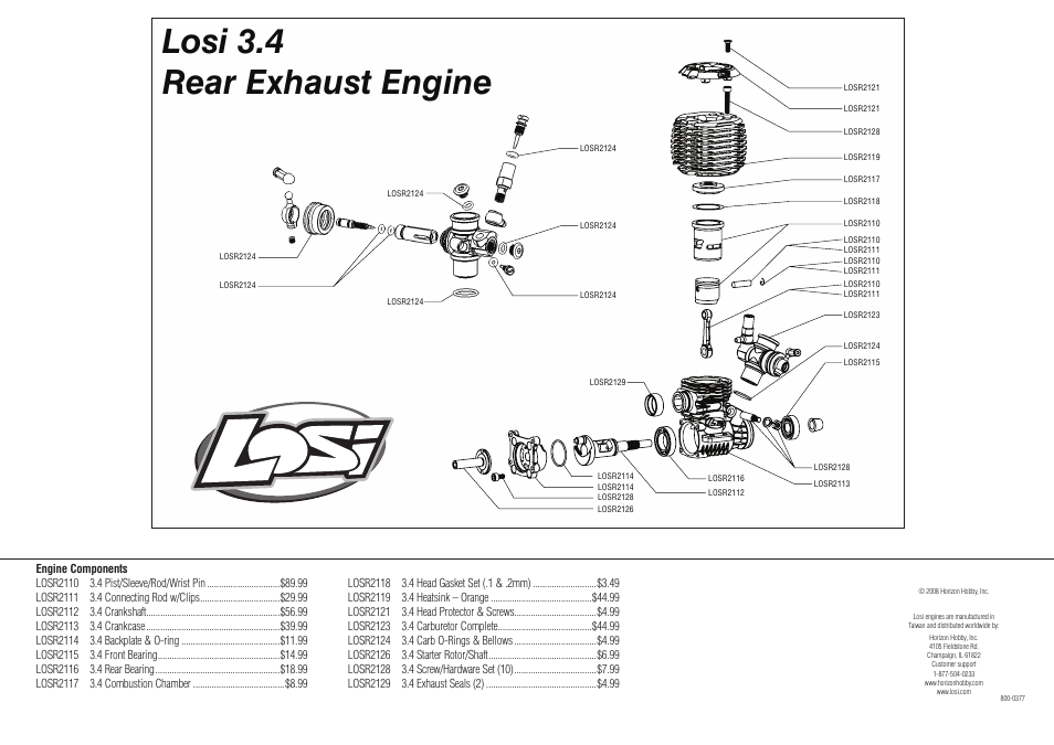 Losi 3.4 rear exhaust engine | Losi LOSR2100 User Manual | Page 4 / 4