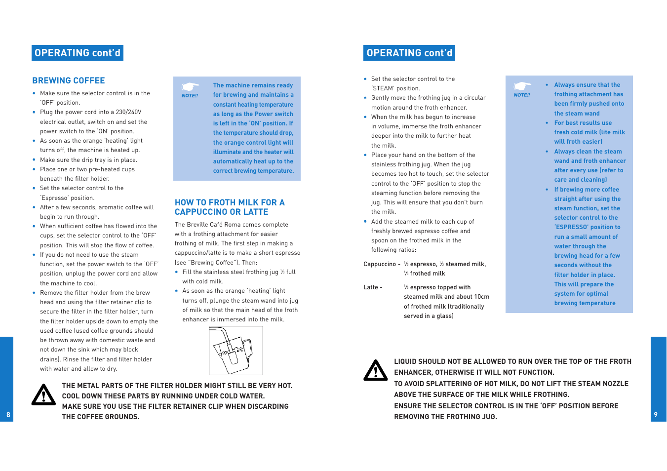 Operating cont’d | Breville ESP6/8 User Manual | Page 5 / 10