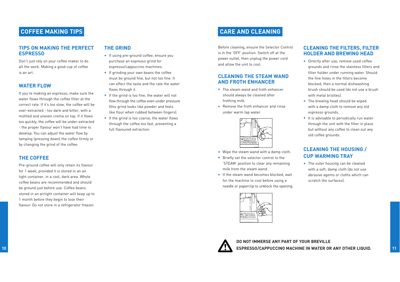Care and cleaning, Coffee making tips | Breville ESP6/8 User Manual | Page 6 / 10