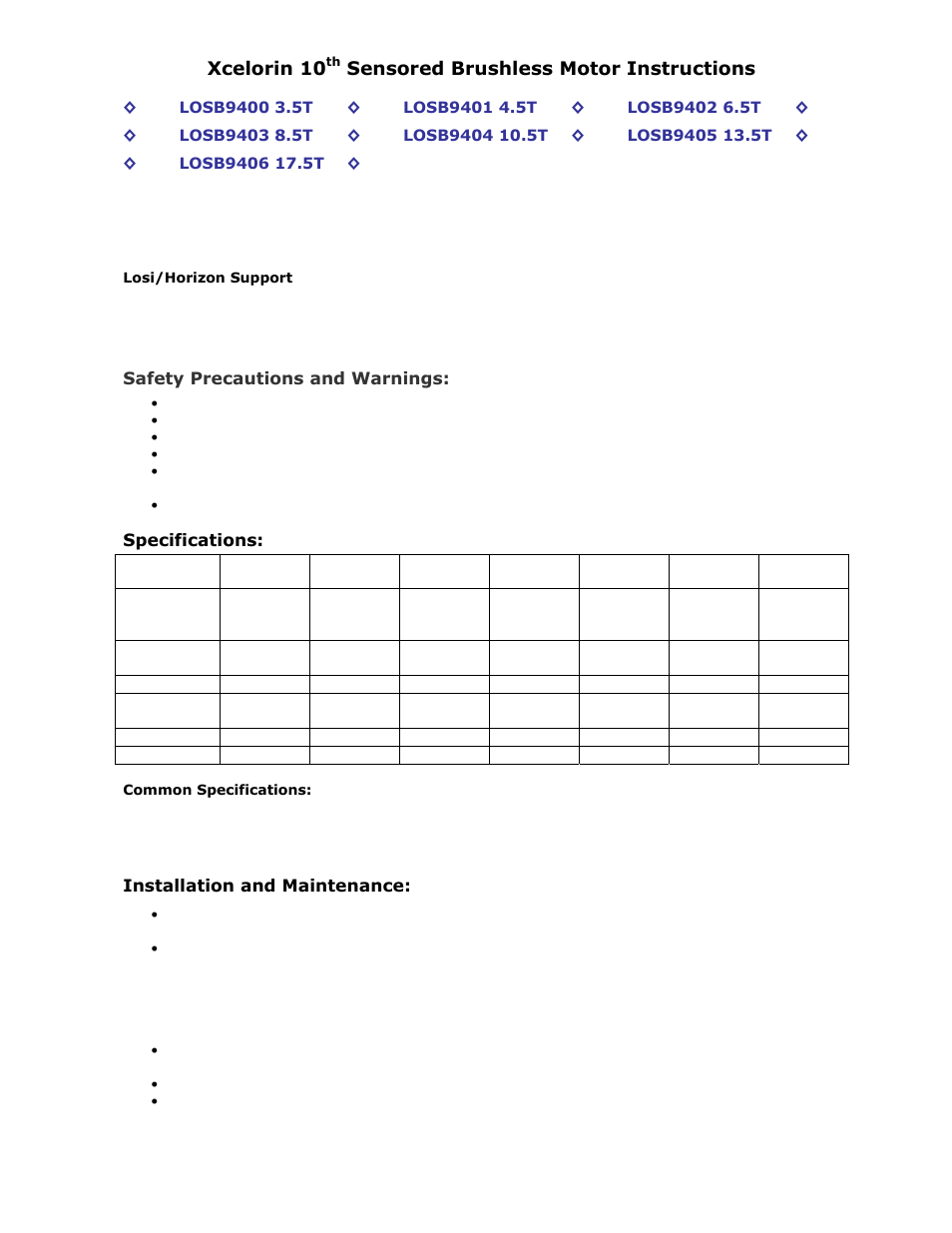 Losi LOSB9406 User Manual | 4 pages