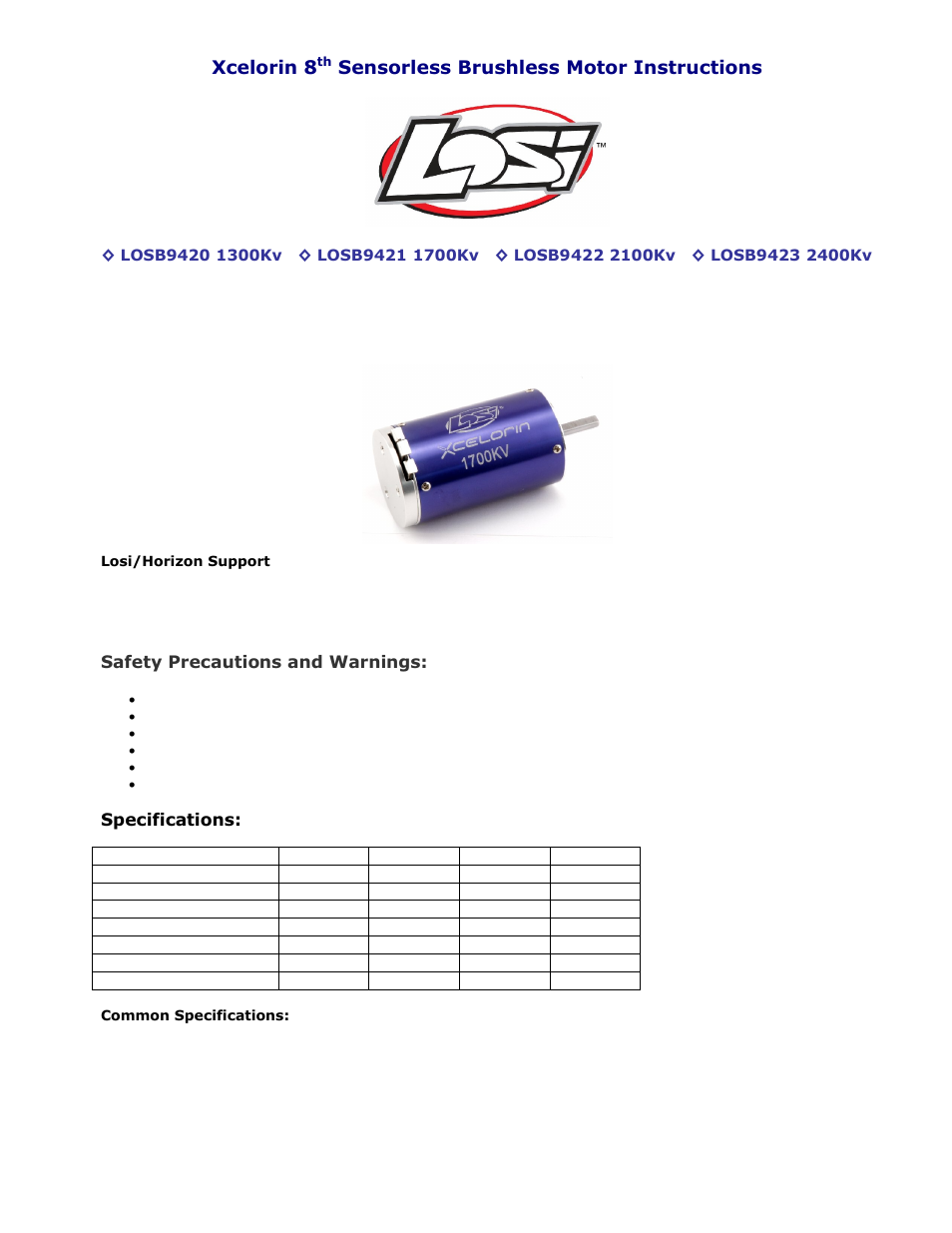 Losi LOSB9423 User Manual | 4 pages