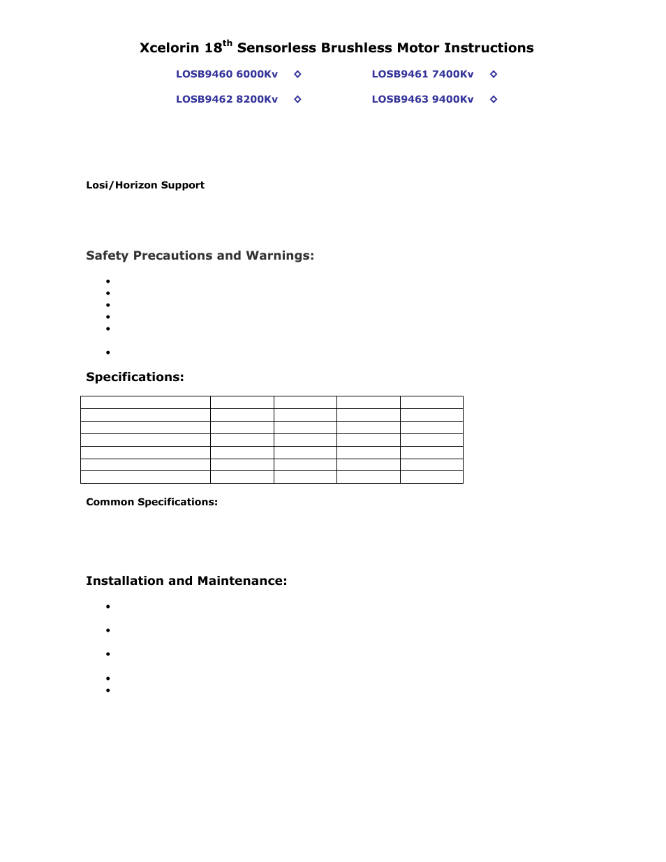 Losi LOSB9463 User Manual | 4 pages