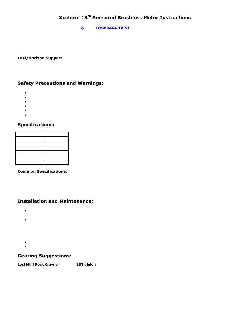 Losi LOSB9464 User Manual | 4 pages