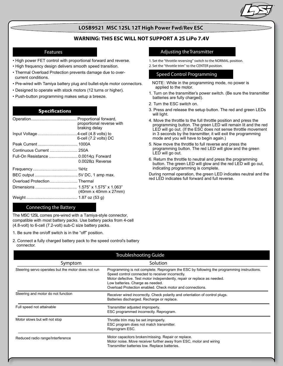 Losi LOSB9521 User Manual | 1 page