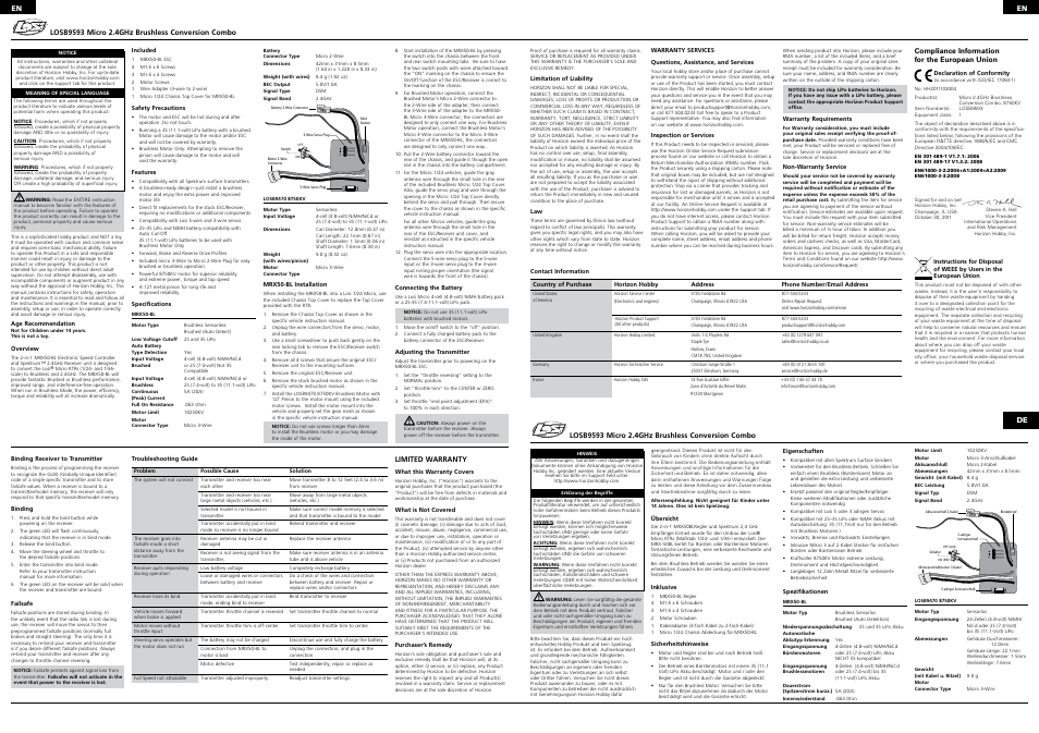 Losi LOSB9593 User Manual | 3 pages