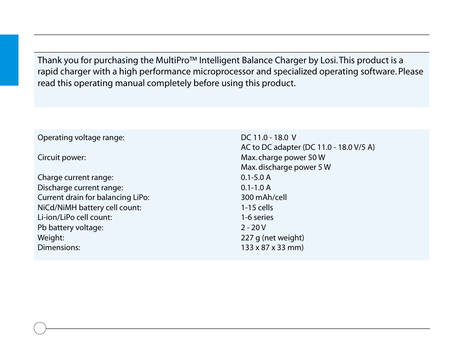 Introduction, Specifications | Losi LOSB9606 User Manual | Page 2 / 37