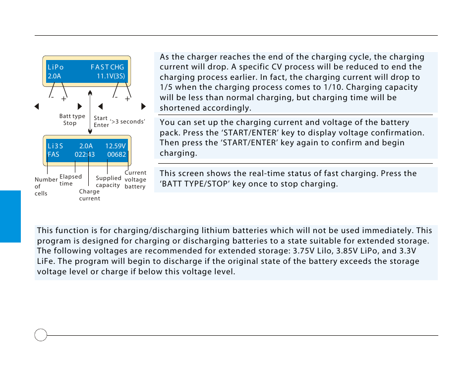 Fast charging a lithium battery, Storage preparation of a lithium battery | Losi LOSB9606 User Manual | Page 20 / 37