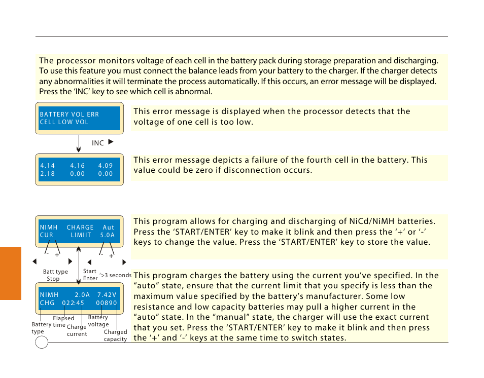 Charging a nicd/nimh battery, Voltage balancing and monitoring while discharging | Losi LOSB9606 User Manual | Page 22 / 37