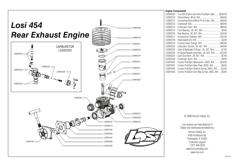 Losi 454 rear exhaust engine | Losi LOSR2200 User Manual | Page 4 / 4