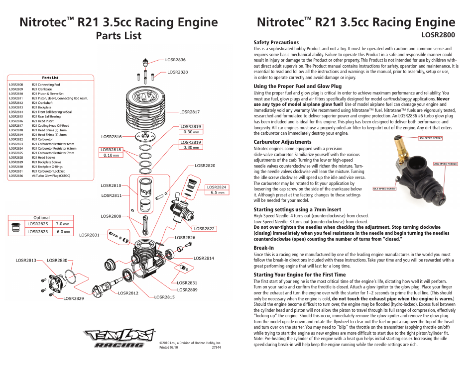 Losi LOSR2800 User Manual | 2 pages