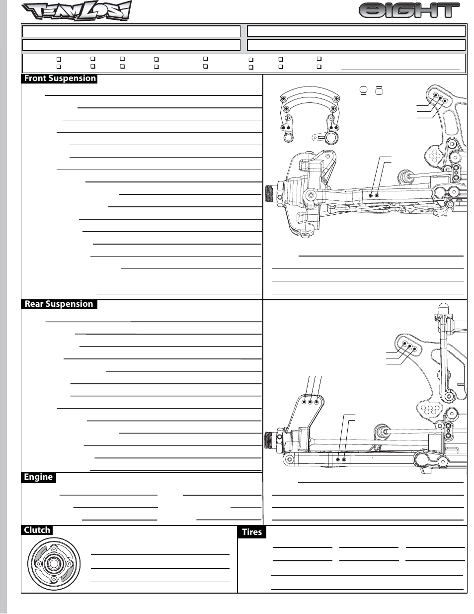 Setup sheet, Front suspension | Losi LOSK0800 User Manual | Page 43 / 46