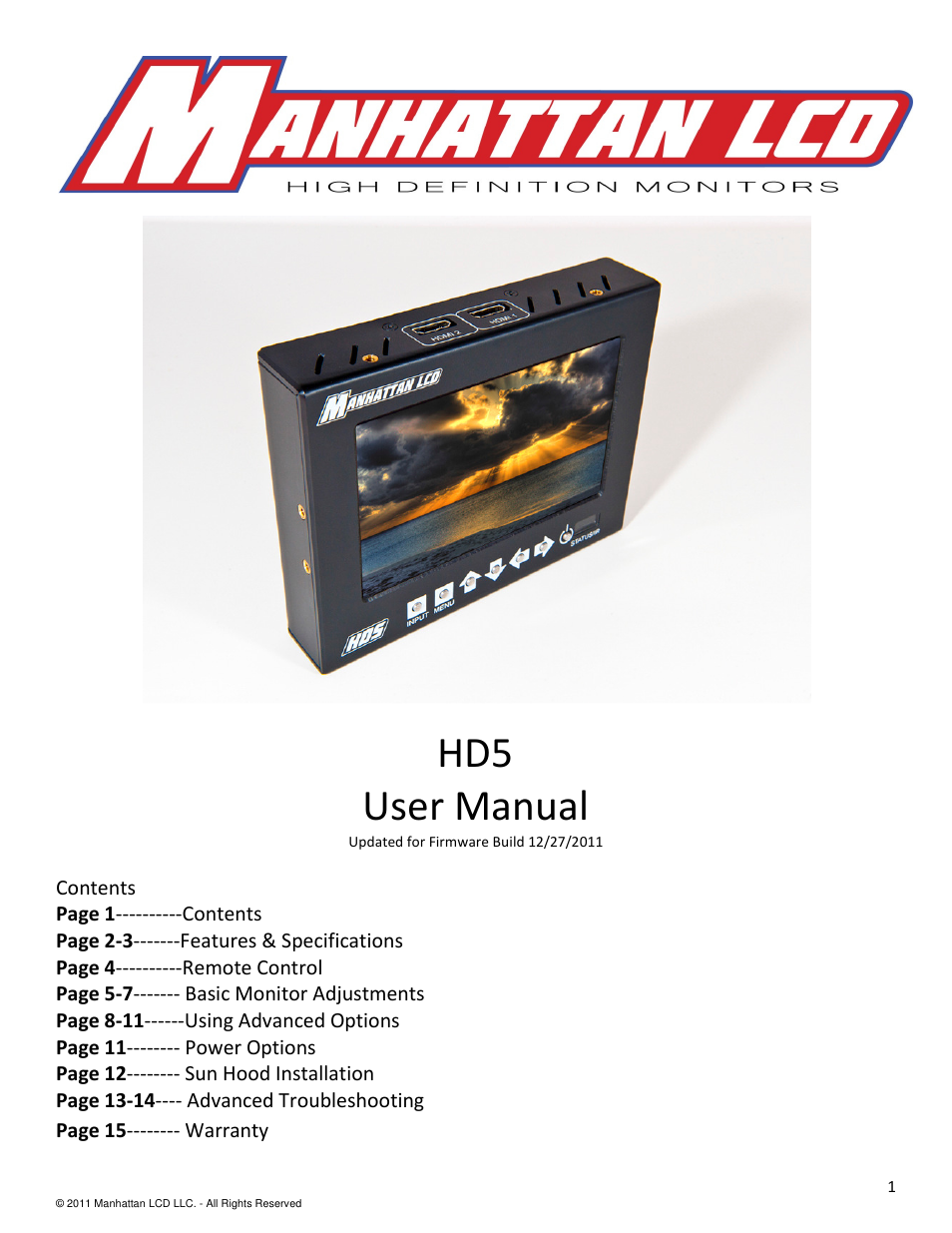 Manhattan LCD HD5 User Manual | 15 pages