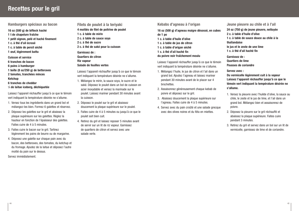 Recettes pour le gril | Breville BGR400XL User Manual | Page 23 / 36